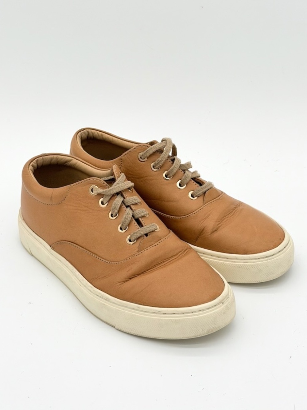 Nisolo Elayna Leather Everyday Sneakers Tan Almond Women's Size 7 Vibram Sole